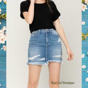 Vervet | Punk Rock Festival Boho Edgy Deconstructed Claudia Denim Mini Skirt